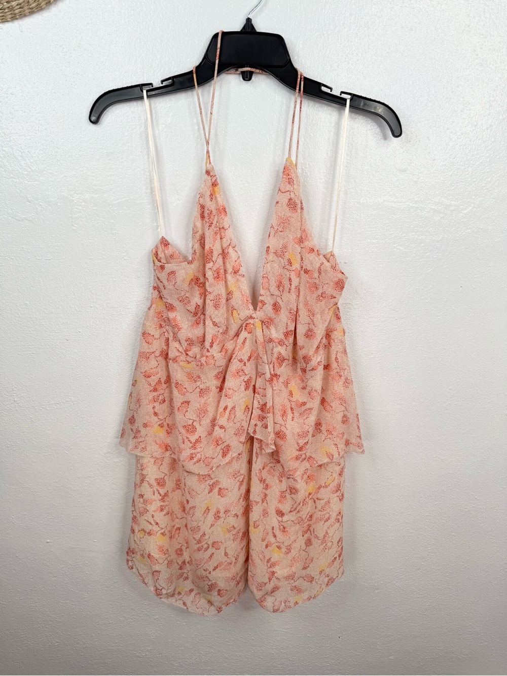 ZARA Mini Dress Womens XL Floral Halter Chiffon Peach Pink Orange Flowy